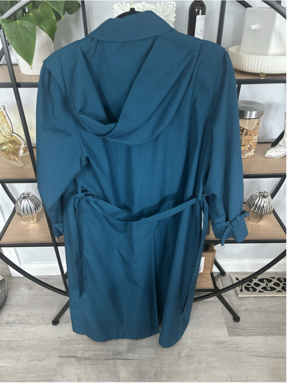 Vintage Misty Harbor Teal Blue Women’s Hooded Trench Coat 10p Petite Raincoat - Picture 2 of 5